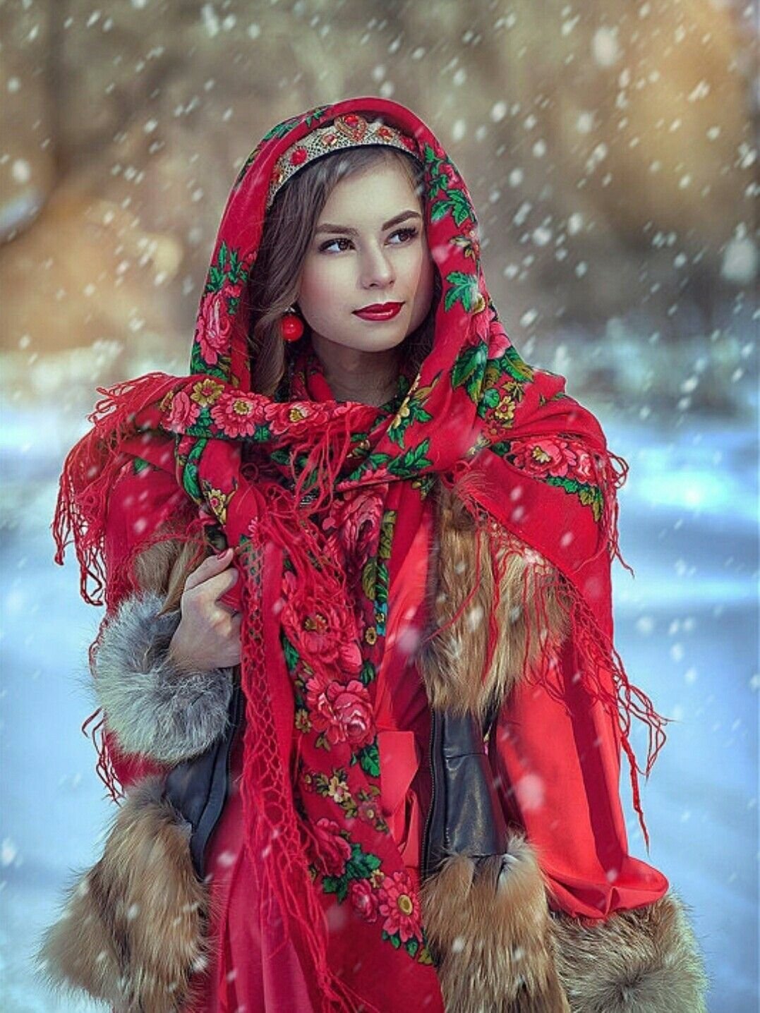Beautiful girl Women in Slavic costumes in Piura